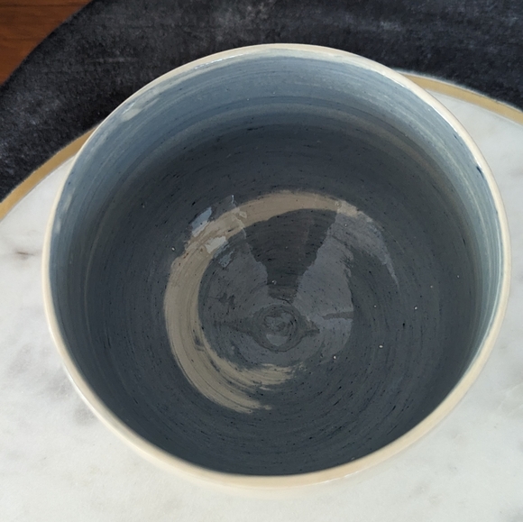Hand Thrown Blue and Cream Marble Ceramic Bowl | Pottery | Handmade - Picture 4 of 7